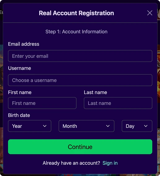 Account Registration form